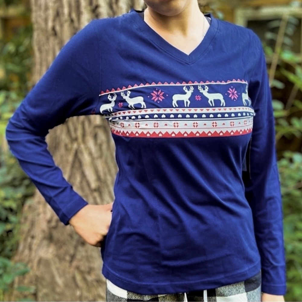 Legendary Whitetails Deer Top Cozy Cabin Lounge Tee Long Sleeve PJ Blue Size M